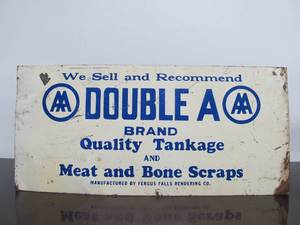lot 31 image: Vintage DOUBLE A Butcher Metal Advertising Sign - Meat & Bone Scraps
