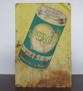 lot 32 image: Vintage Metal PEACH SNUFF Advertising Sign