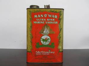 lot 34 image: Vintage MAN O WAR Marine Varnish 1 Gallon Advertising Can