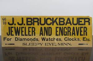 lot 40 image: Orig Antique Cardboard Jeweler & Engraver Advertising Sign - Sleepy Eye, Minn