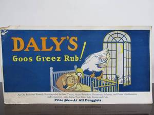 lot 41 image: Antique Cardboard Dalys Goos Greez Rub Medical Advertising Sign