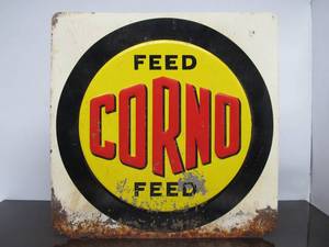 lot 45 image: Vintage CORNO FEED Embossed Metal Advertising Farm Sign