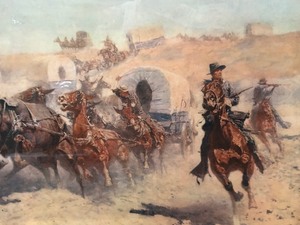 lot 88 image: Framed Vintage FREDERIC REMINGTON Western Cowboy Print