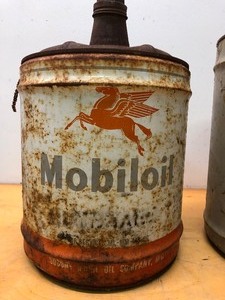 lot 76 image: 2 Vintage 5 Gallon MOBIL Oil Cans