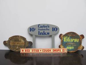 lot 61 image: Lot of 4 Original Vintage Metal Advertising Display Signs
