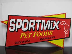 lot 65 image: Larger Embossed Metal SPORTMIX Pet Food Advertising Sign