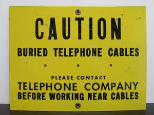 lot 71 image: Vintage Porcelain CAUTION Buried Telephone Cables Warning Sign