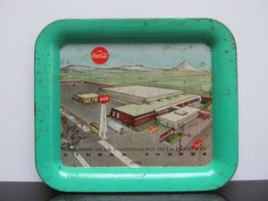 lot 81 image: Vintage 1960s COCA COLA Juarez Mexico FactoryPlant Metal Advertising Tip Tray
