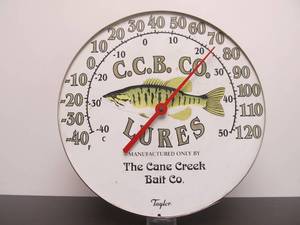 lot 3 image: Orig Vintage CANE CREEK BAIT Company Fishing Lure Advertising Thermometer