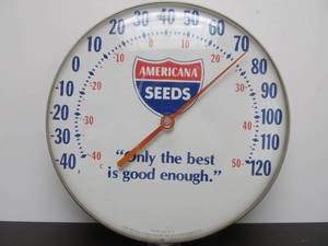 lot 90 image: Vintage AMERICANA SEEDS Farm Advertising Thermometer