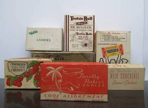 lot 93 image: Lot of 7 Old Vintage Advertising Candy Boxes