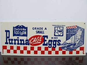 lot 105 image: Vintage PURINA Cage Eggs Metal Farm Advertising Sign
