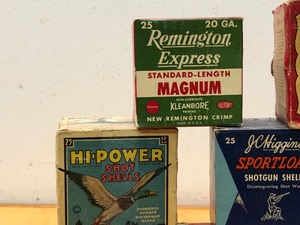 lot 116 image: 9 Vintage Advertising Ammo Shell Boxes