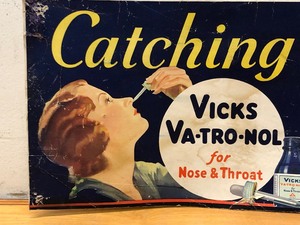 lot 120 image: Original 1930s Cardboard Advertising Sign VICKS - Catching Cold