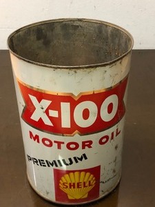 lot 133 image: Large Vintage 5 Quart SHELL X-100 Motor Oil Advertising Can