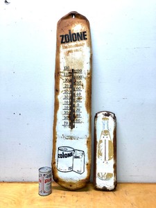 lot 150 image: 2 Vintage Metal Advertising Thermometers - ZOLONE & Mission Orange Soda - AS IS