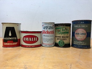 lot 158 image: Lot of 4 Metal Advertising GreaseOil Cans