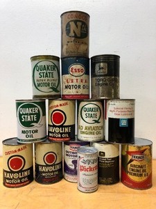 lot 163 image: Large Group of 1 Quart Metal Advertising Oil Cans