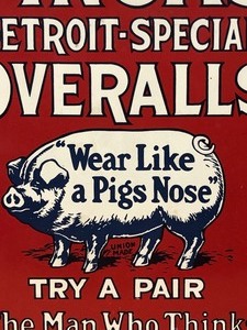 lot 166 image: Newer Porcelain FINCKS Overalls Advertising Sign