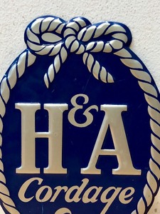 lot 180 image: Very Cool vintage H & A CORDAGE Embossed Metal Rope Advertising Sign
