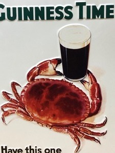 lot 190 image: GUINNESS Embossed Metal Beer Sign wCrab