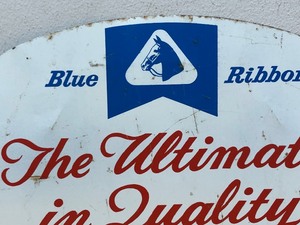 lot 207 image: Vintage BLUE RIBBON Oval Metal Ice Cream Advertising Sign