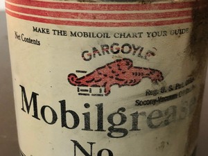 lot 130 image: Vintage 1930s MOBILGREASE Mobil Gargoyle Advertising Can
