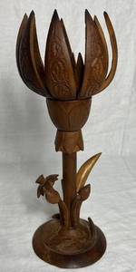 lot 5 image: Hand-Carved Wood BloomingOpening Lotus Flower