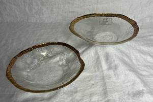 lot 12 image: Pair of IVV Glacier 10K Gold Trim Italy Art Glass MCM Serving Bowl