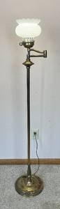 lot 100 image: Vintage Colonial Swing Arm Floor Lamp with Milk Glass Shade
