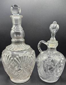 lot 28 image: Uranium Glass Cut Glass Decanters with Stoppers