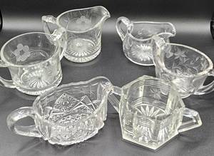 lot 96 image: Set of 6 Uranium Glass Creamer and Sugar Dishes - Various Styles