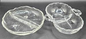 lot 97 image: Two Uranium Glass Divided Serving Dishes