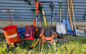 lot 110 image: Lawn Care Lot - Garden Tool, Mower, Trimmer, Spreader, Hand Tools