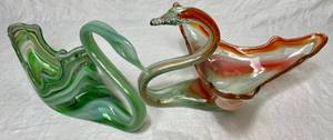 lot 32 image: Pair of Large Vintage Mid Century Blown Glass Swan Centerpieces
