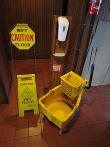 lot 129 image: Mop Bucket, Wet Floor Signs, Hand Sanitizer Station
