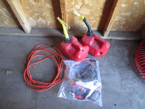 lot 169 image: Gas Jugs, Extension Chord, Jumper Cables