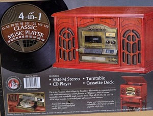lot 9 image: EXCALIBUR ELECTRONICS 4-in-1 Classic Music Player Radio, CD Player, Cassette Deck, Turntable NIB