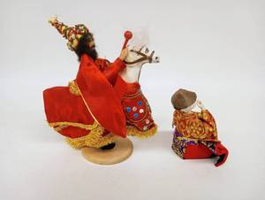 lot 159 image: Vintage Asian Man in a Horse Costume with Seated Figurine