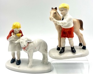 lot 271 image: Vintage Japan Porcelain Figures - MARY HAD A LITTLE LAMB & Boy With a Pony