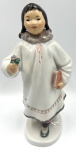 lot 273 image: LOMONOSOV - YAKUT Russian ESKIMO Girl with Flower & Book Figurine