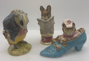 lot 51 image: BEATRIX POTTER Vintage Figurines (Set of 3) including Tommy Brock