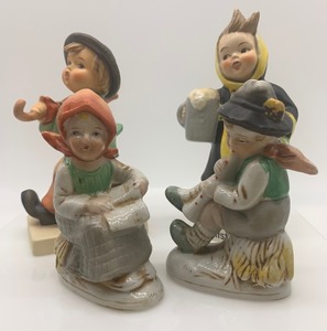 lot 52 image: VINTAGE Porcelain Figurines, Swiss Boy and Girl & German Boy and Girl (2 sets) including GOEBEL