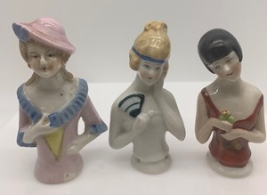 lot 58 image: ViNTAGE Porcelain Pin Cushion Half Dolls - QTY 3
