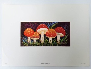 lot 311 image: Large Collection of Mid Century Owls & Mushrooms Art Prints
