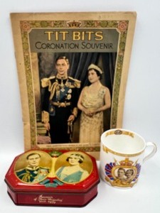 lot 296 image: 1937 KING GEORGE VI & QUEEN ELIZABETH Coronation TIT - BITS Childrens Magazine,  Tin &