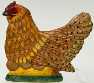 lot 167 image: Vintage ROOSTERS & CHICKENS Including FITZ & FLOYD Salt & Pepper Shakers, Carved Wood Chicken & Dept 56 Metal Egg