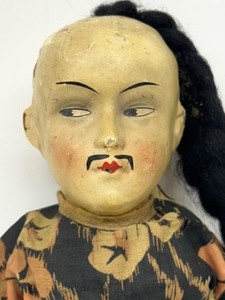 lot 212 image: Antique CHINA MAN Composition Head Rag DOLL Mohair Braid Marked ORGMA