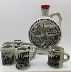lot 252 image: VINTAGE Small German Decanter with 6 Small Drinking Beekers