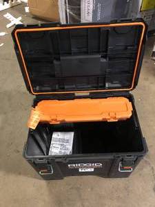 lot 28 image: RIDGID Pro Gear System Gen 2.0 Stackable Durable Compact Power Tool Box With Secure Hang Mounts   Customer Returns See Pictures